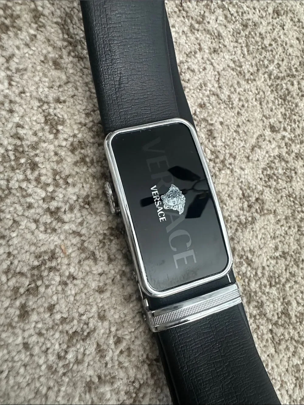 Versace Rectangular Automatic Plate Buckle Leather Belt 44